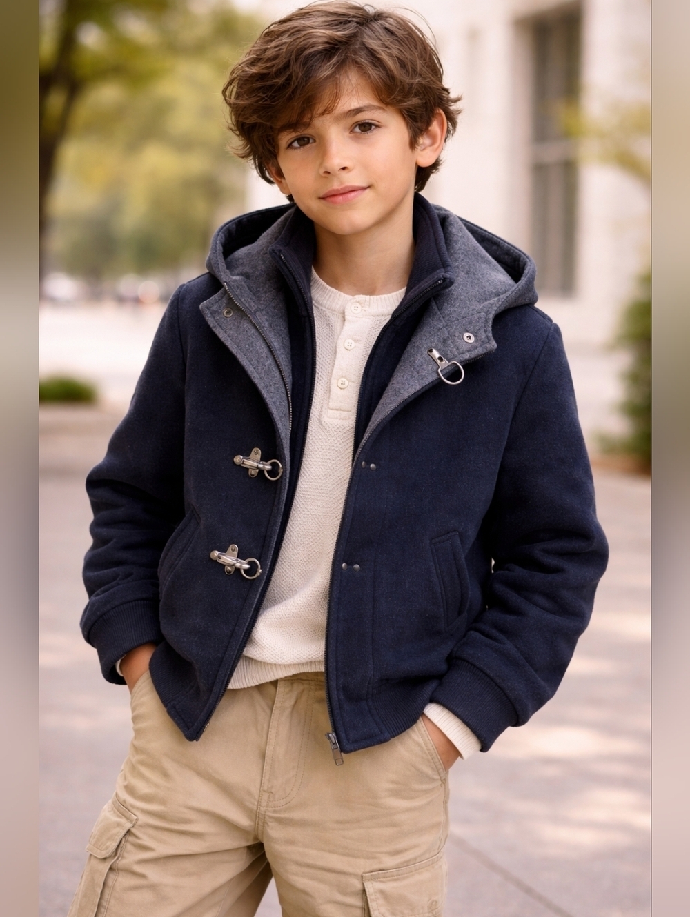 Alessandro Manzoni Kids Navy Structure Wool Blend Toggle Jacket 10Y